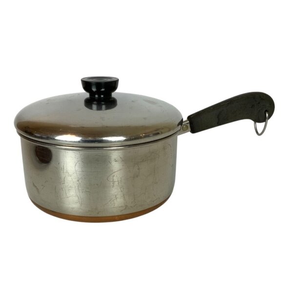 Vintage Revere Ware 2 Qt Copper Bottom Stainless Steel Saucepan Lid Rome NY 1986 - Picture 1 of 9